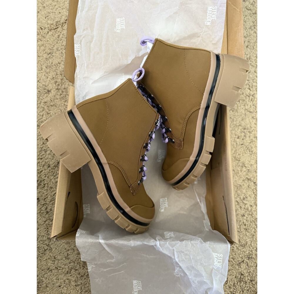 Steve Madden Kids Tan Cognac JHuckle Zipper Lace Up Girls’ Combat Boots Size 3 - Picture 6 of 10